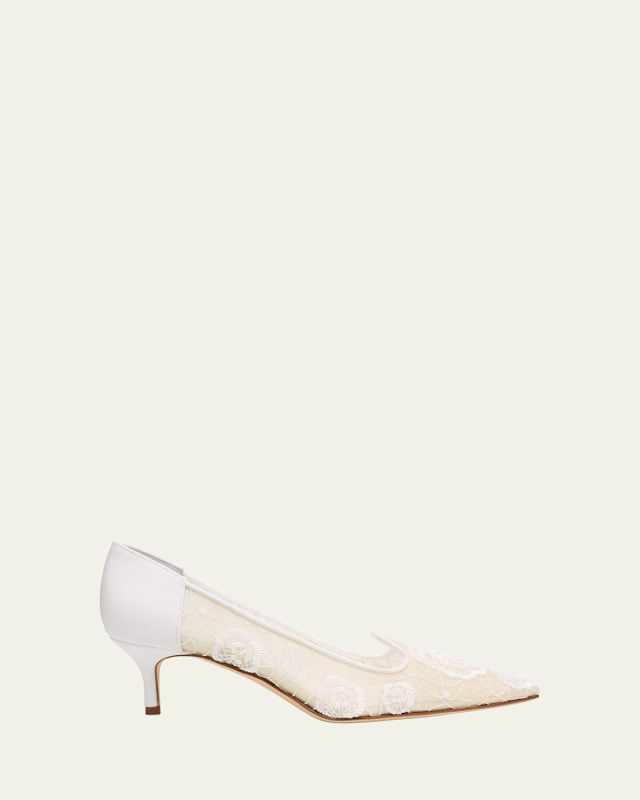 Milandrasli Beaded Floral Lace Pumps
